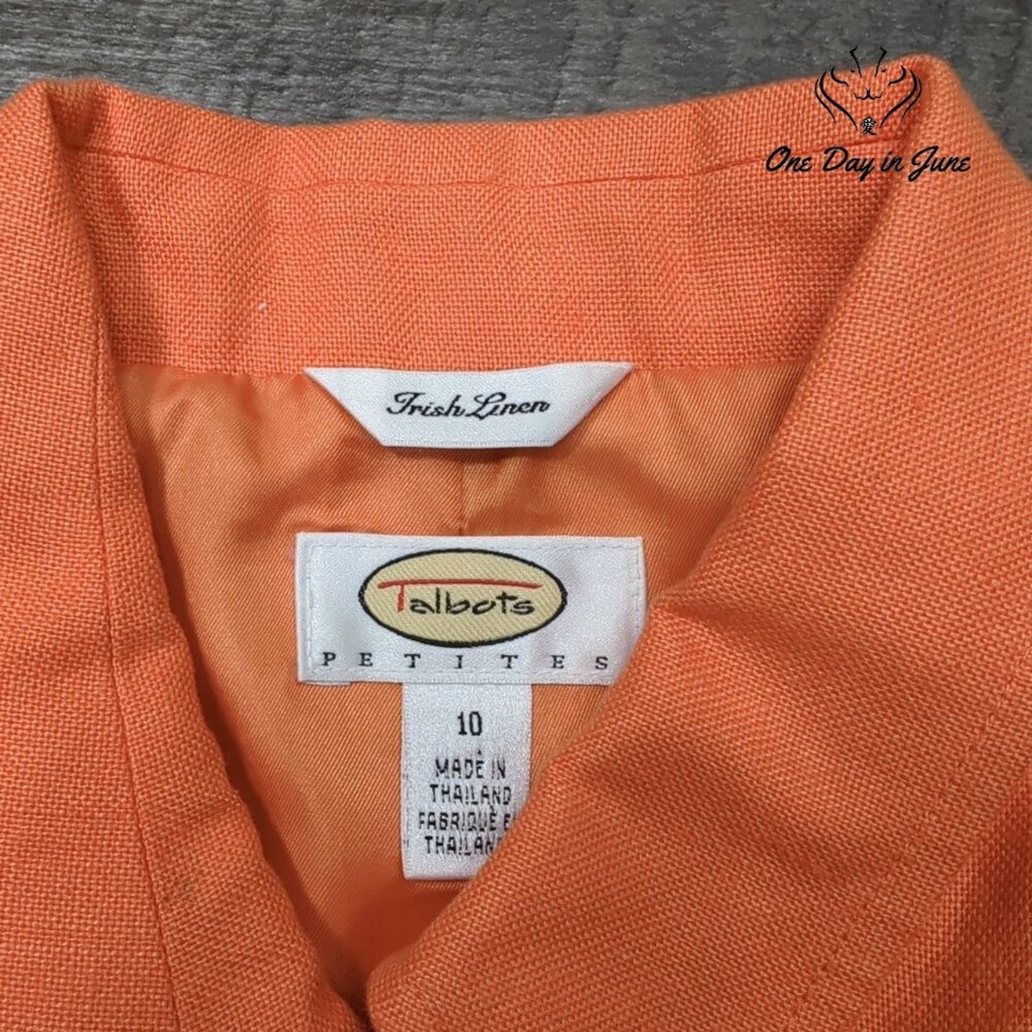 Talbots Petites Irish Linen Jacket Orange Button Front Blazer Size 10