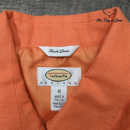 Talbots Petites Irish Linen Jacket Orange Button Front Blazer Size 10