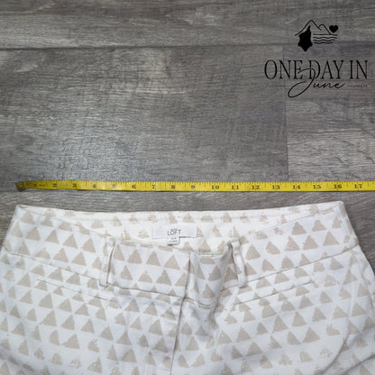 Loft Julie Cropped Pants White Beige Geometric Print Straight Leg Size 12