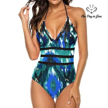 Urchics Halter Plunge One Piece Swimsuit Size M