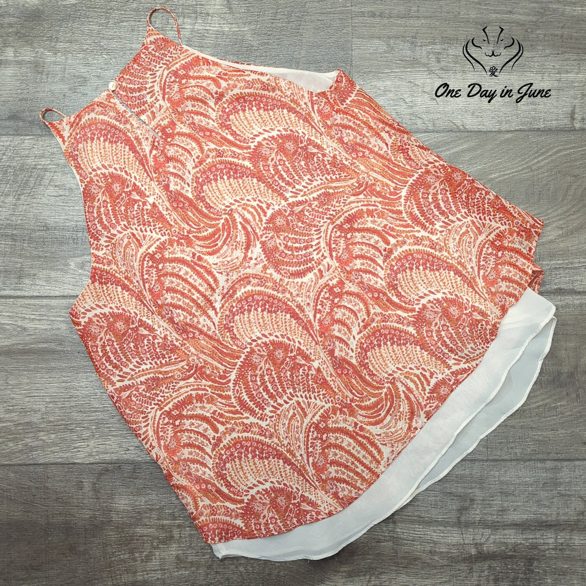 Violet + Claire Sleeveless Layered Top Coral Paisley Print Boho Size M