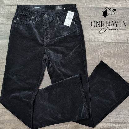 AG Adriano Goldschmied The Quinne High Rise Flare Velvet Jeans Black NWT Size 4