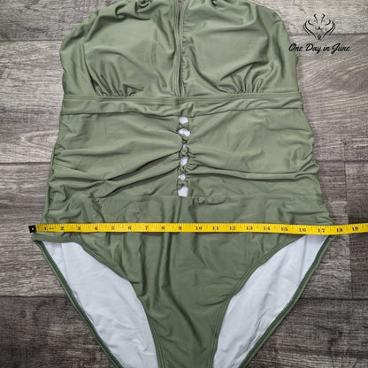 Charmo Piece Swimsuit Olive Green Halter V Neck Ruched Cutout Size 3XL