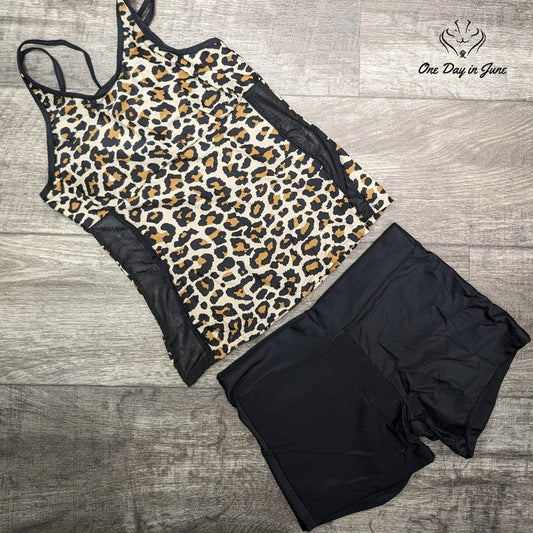 Rekita Mesh Accent Boy Short Tankini Swimsuit Size S