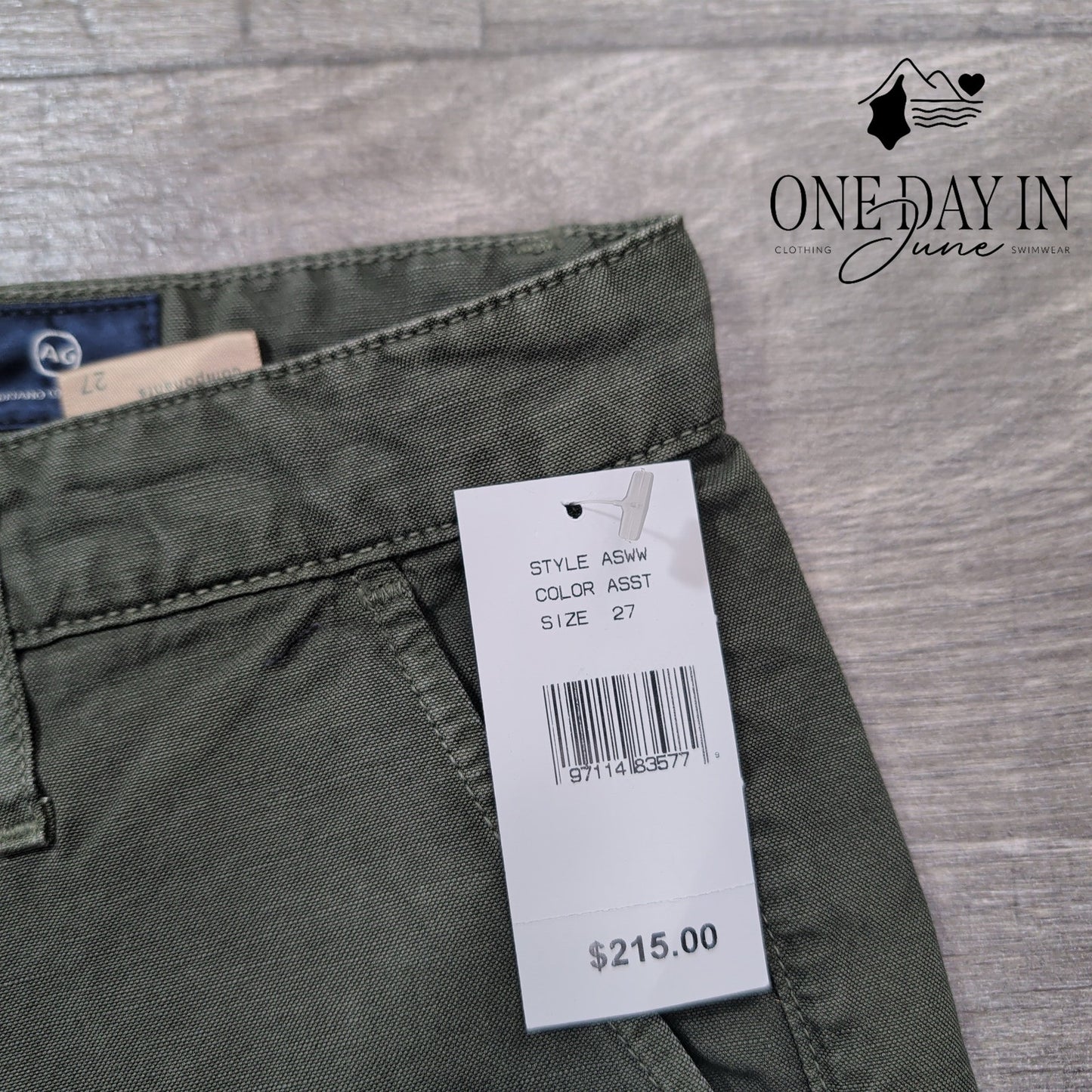 AG Adriano Goldschmied Caden Tailored Trouser Pants Olive Green NWT Size 4 (27)