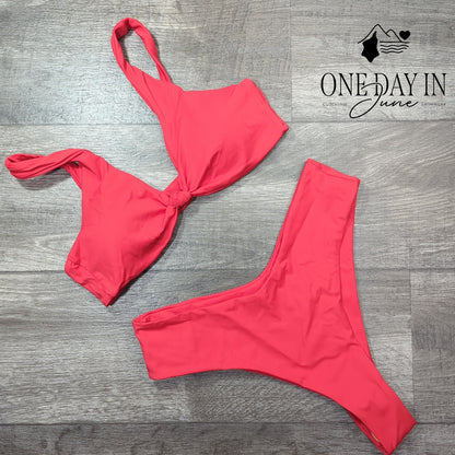 Aleumdr High Cut Knot Front Cheeky Bikini Swimsuit Size L