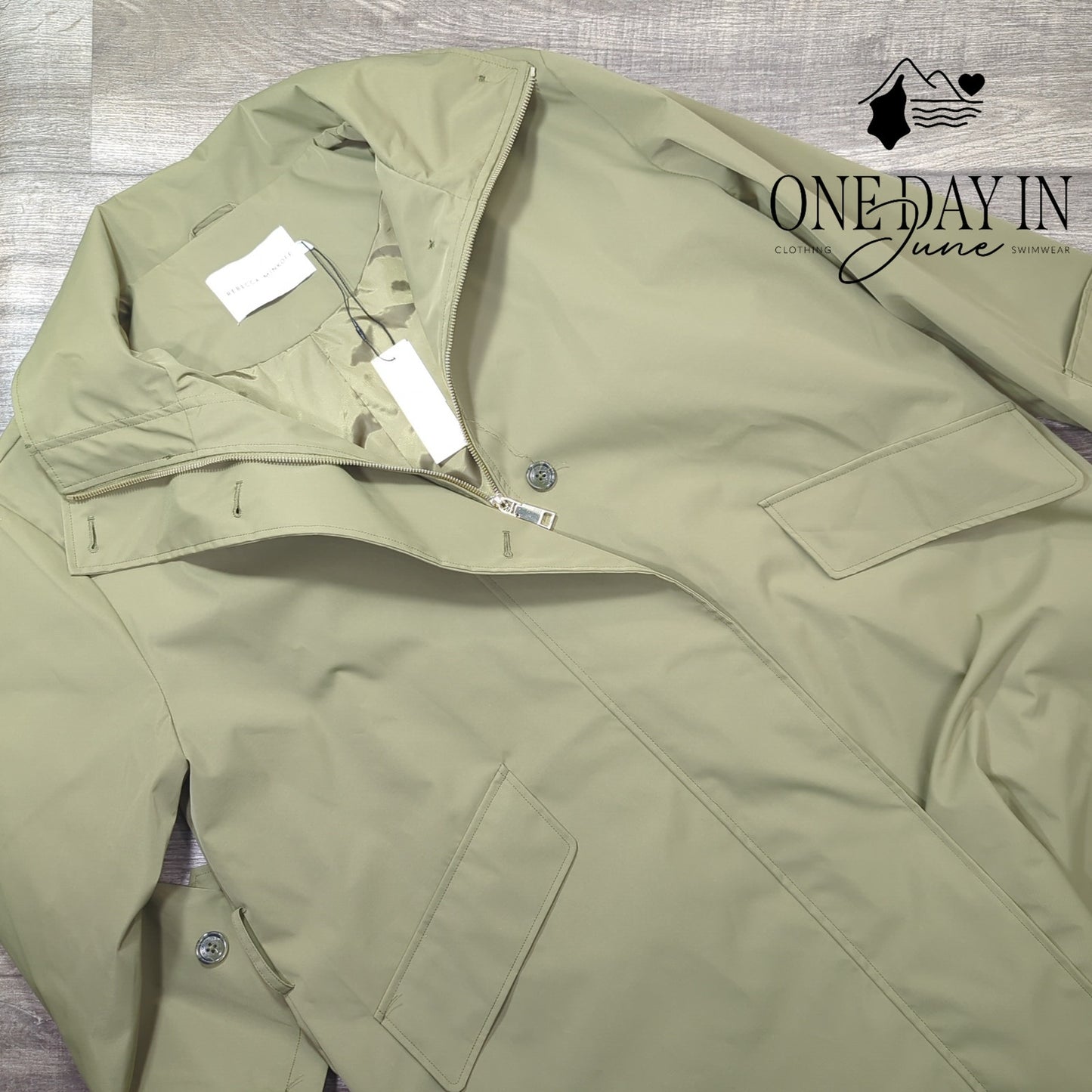 Rebecca Minkoff Oversized Trench Coat Olive NWT Missing Belt $228 Size L