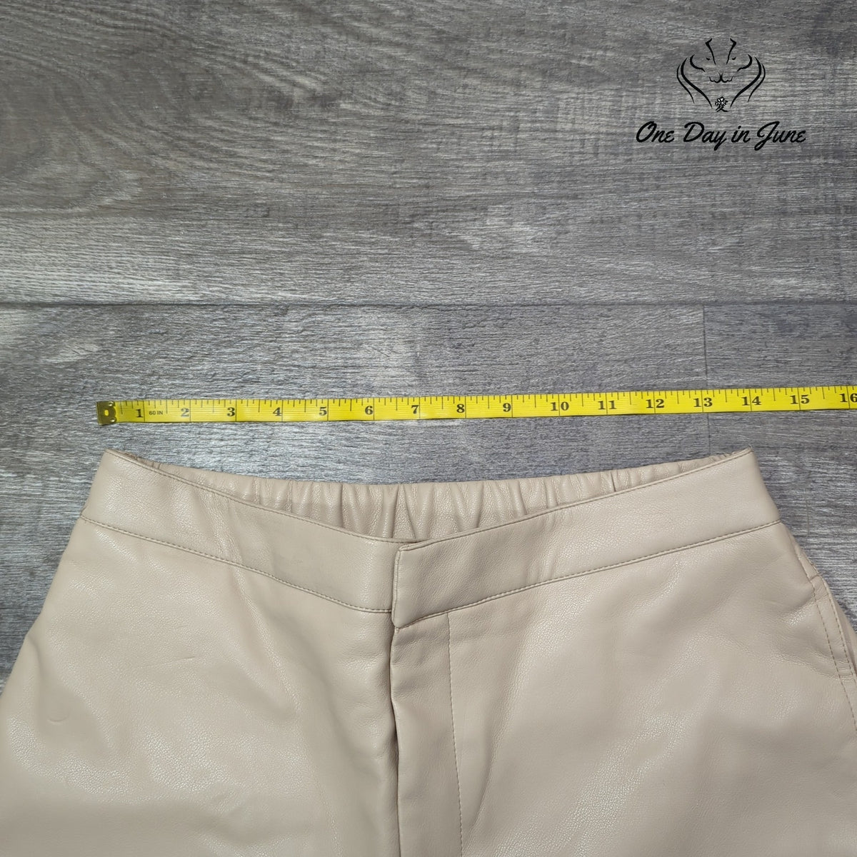 WAYF Faux Leather Wide Leg Pants Beige High Rise Elastic Waist Size M
