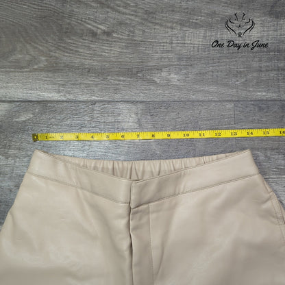 WAYF Faux Leather Wide Leg Pants Beige High Rise Elastic Waist Size M