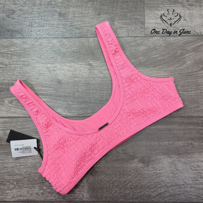 Kendall + Kylie Kendall + Kylie Henley Smocked Bikini Top Neon Pink NWT Size L