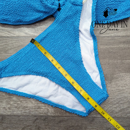 Zaful Textured Bandeau Bikini Set Blue O Ring Tie Back High Cut NWT Size M