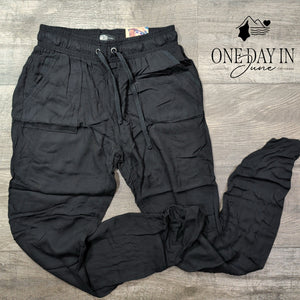 Rewash Drawstring Utility Cargo Pants Black NWT 100% Rayon Size S