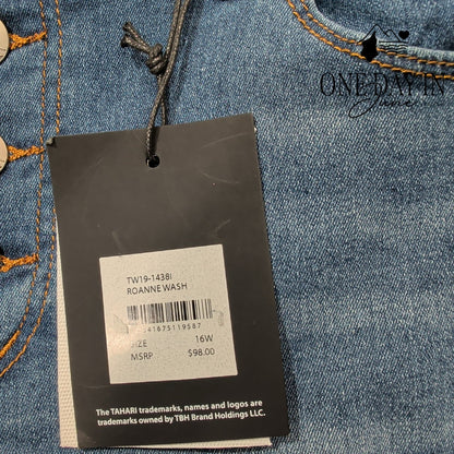 Tahari Amelia Rayon Denim Button Fly Skinny Jeans Blue NWT Size 16W