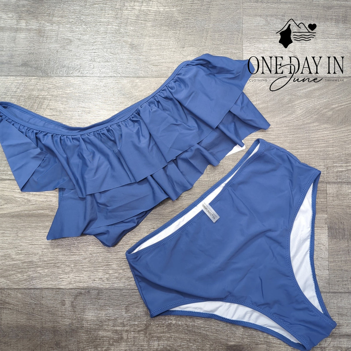 Vimpunec One Shoulder Ruffle High Waist Bikini Swimsuit Blue NWT Size L