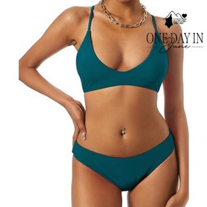 Zaful Bikini Swimsuit Teal Green Bralette Moderate Coverage NWT Size M