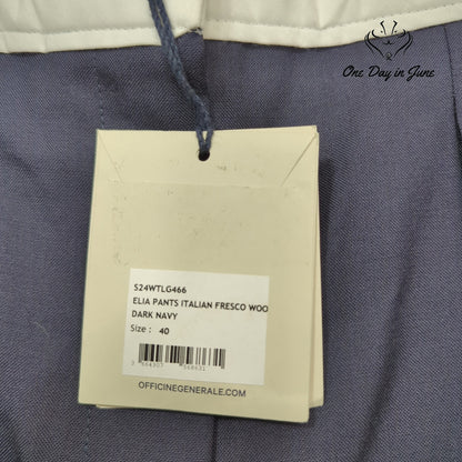 Officine Generale Elia Italian Fresco Wool Wide Leg Pants Navy NWT Size 40 (12)