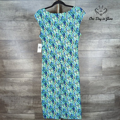 Connected Connected Womens Sleeveless Sheath Dress Blue Green Print NWT Size 12