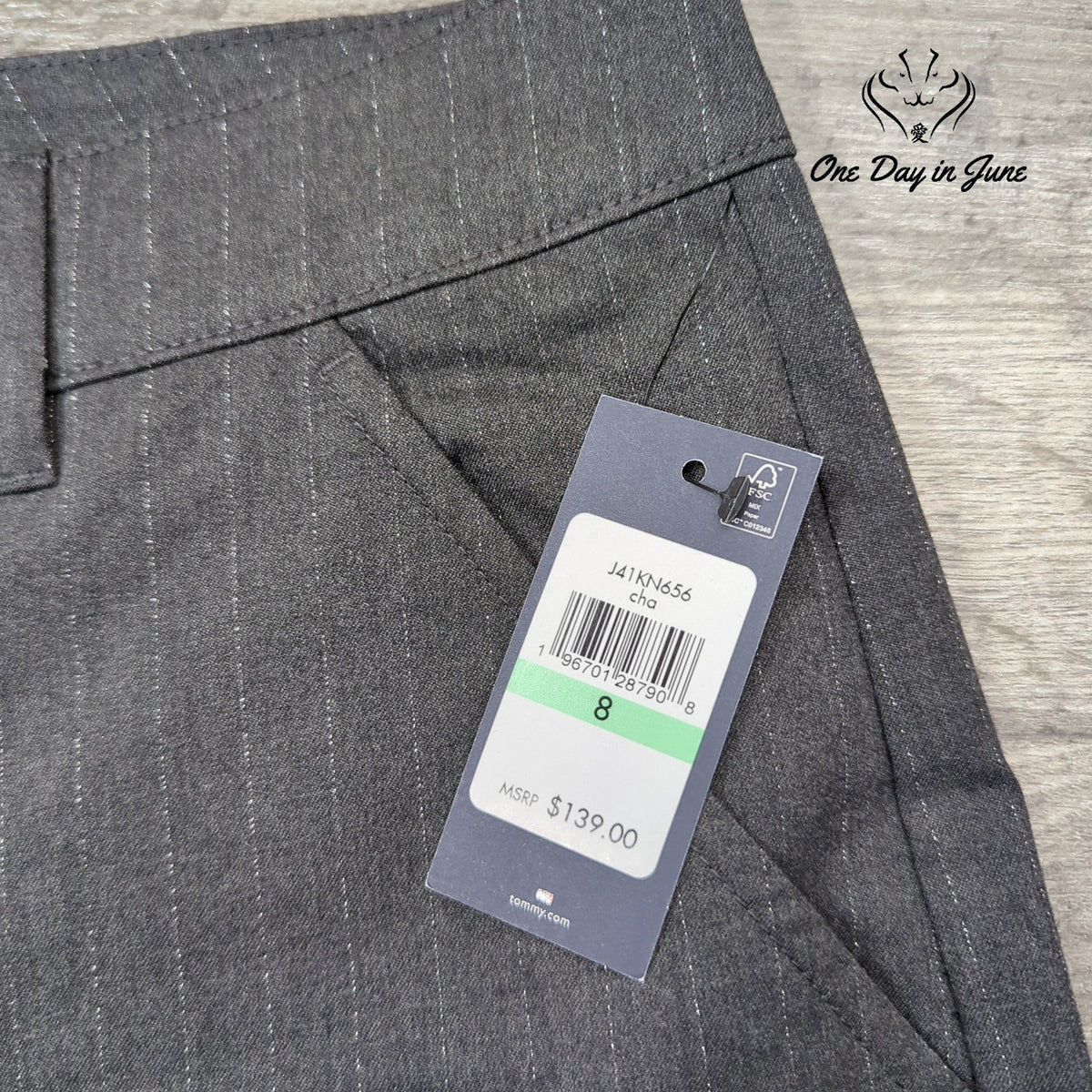 Tommy Hilfiger Metallic Pinstripe Wide Leg Cargo Pants Gray NWT Size 8