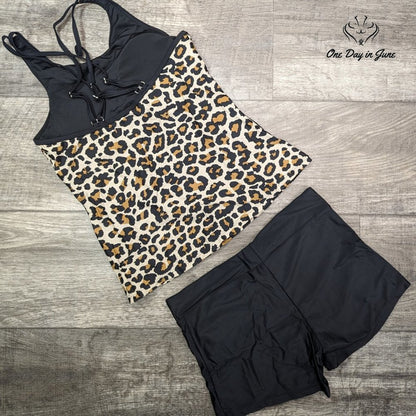 Rekita Mesh Accent Boy Short Tankini Swimsuit Size S
