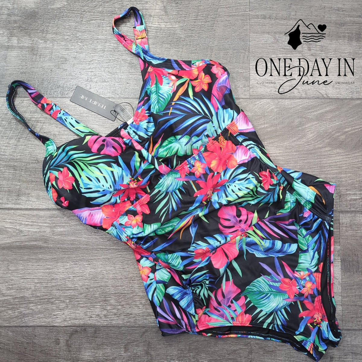 Tempt Me Tropical Floral Tummy Control One Piece Swimsuit Ruched NWT Size XL