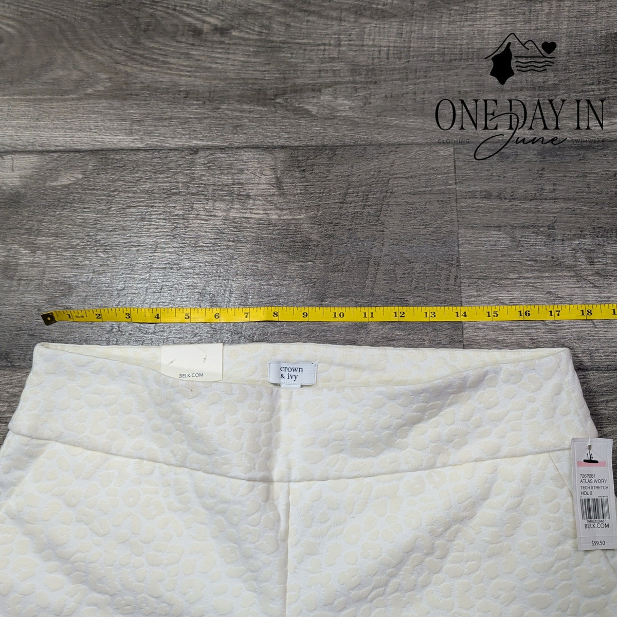 Crown & Ivy Tech Stretch Leopard Jacquard Ankle Pants Ivory NWT Size 14