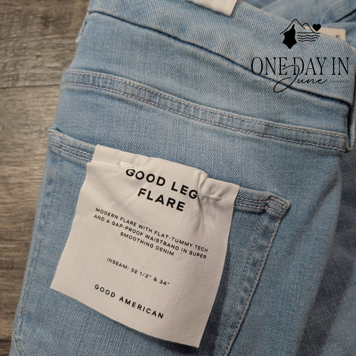 Good American Good Legs Flare Jeans Light Wash Raw Hem NWT Size 16