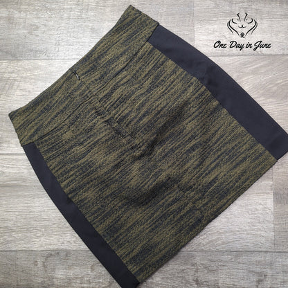 Loft Curvy Mini Skirt Olive Green Black Tweed Colorblock Size 2