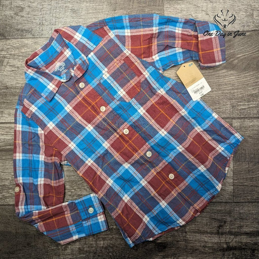 There Abouts Teal Plaid Button Down Shirt Size XS 6/7