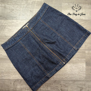 Altar'd State Denim Mini Skirt Dark Wash Exposed Zip Front Size M