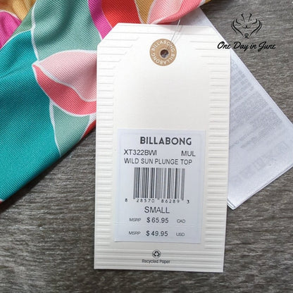 Billabong Wild Sun Plunge Bikini Top Tropical Floral Multicolor NWT Size S