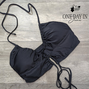 CharmLeaks Halter Keyhole Ruched Bikini Swim Top Black Size M