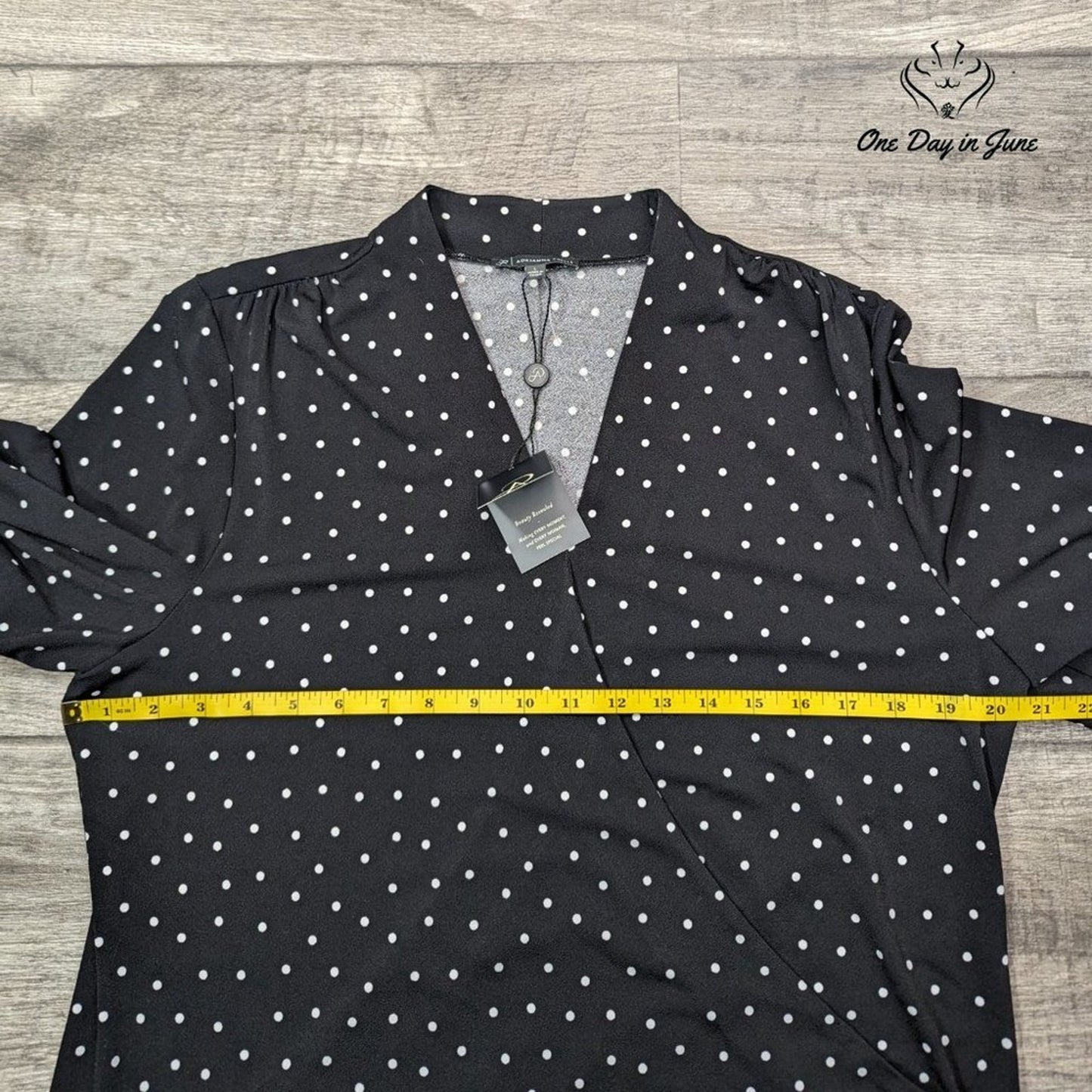 Adrianna Papell Long Sleeve Polk-a-dot Blouse Size L