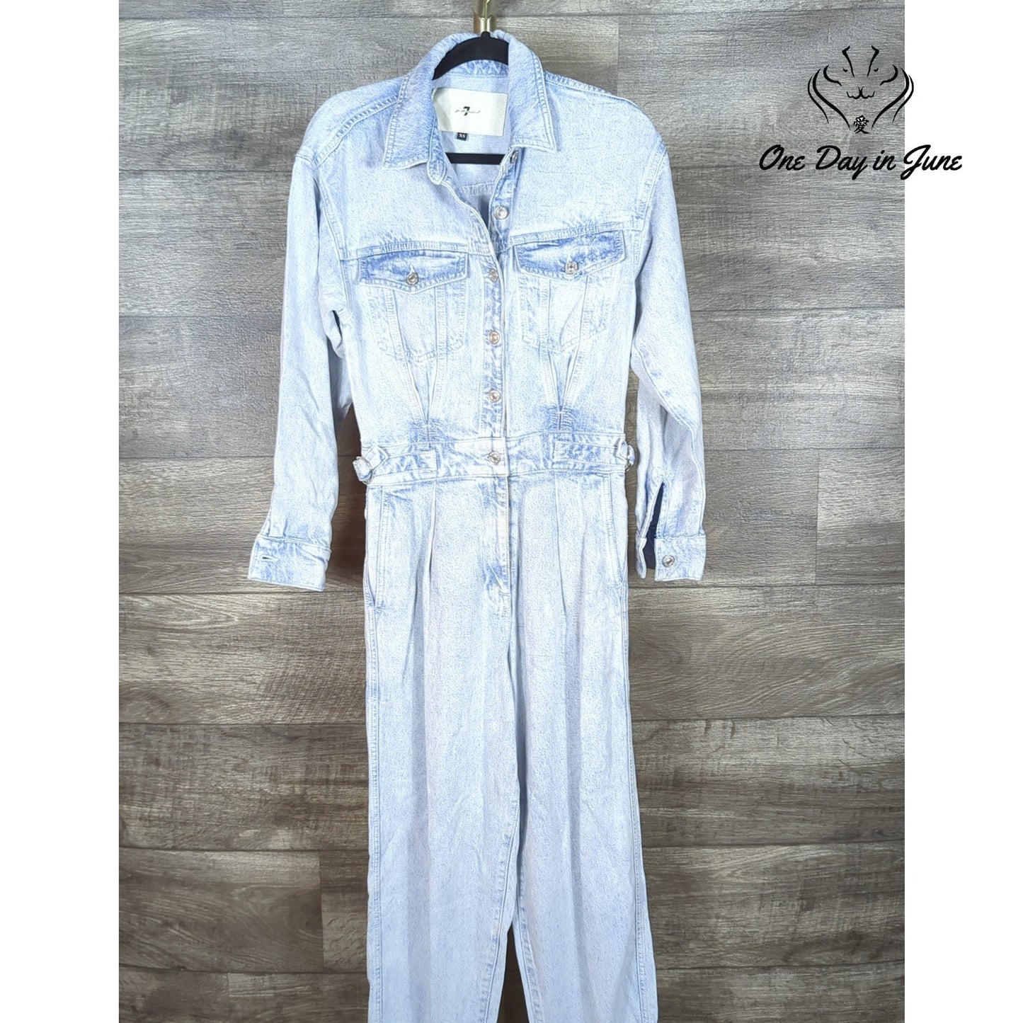 7 For All Mankind Denim Jumpsuit Light Wash Long Sleeve Wide Leg Size XS