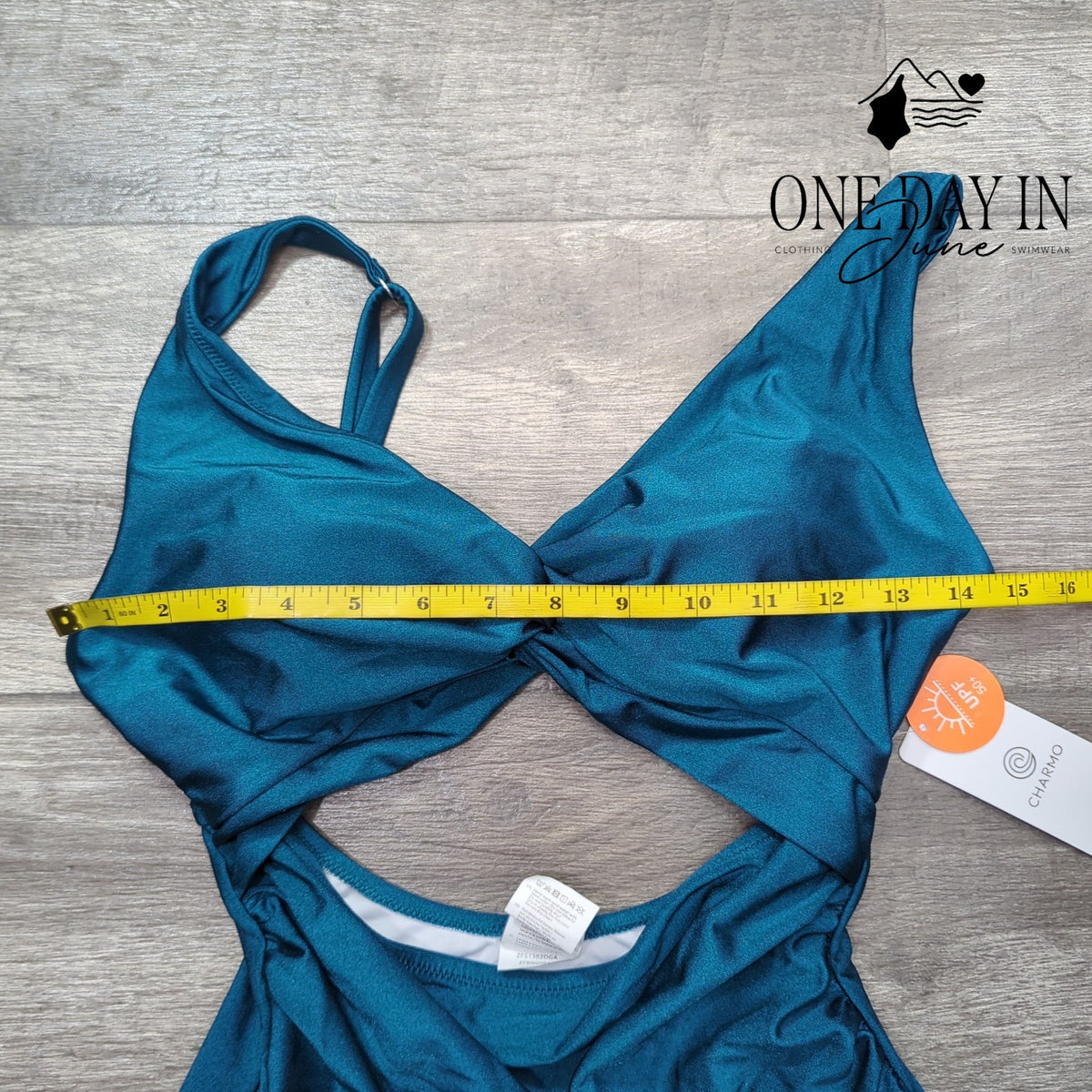Charmo Twist Front Cutout Ruched One Piece Swimsuit Teal NWT Size M