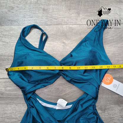 Charmo Twist Front Cutout Ruched One Piece Swimsuit Teal NWT Size M
