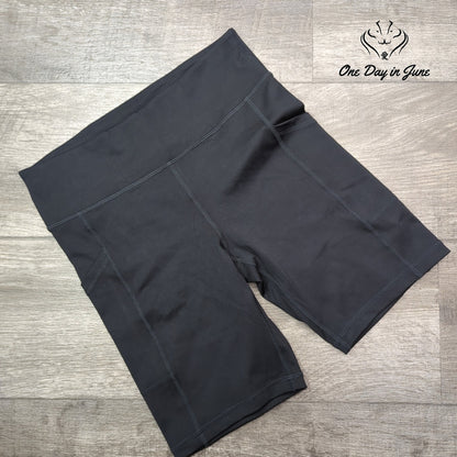 Hue High Waist Yoga Biker Shorts Black Side Pockets Athletic Size S