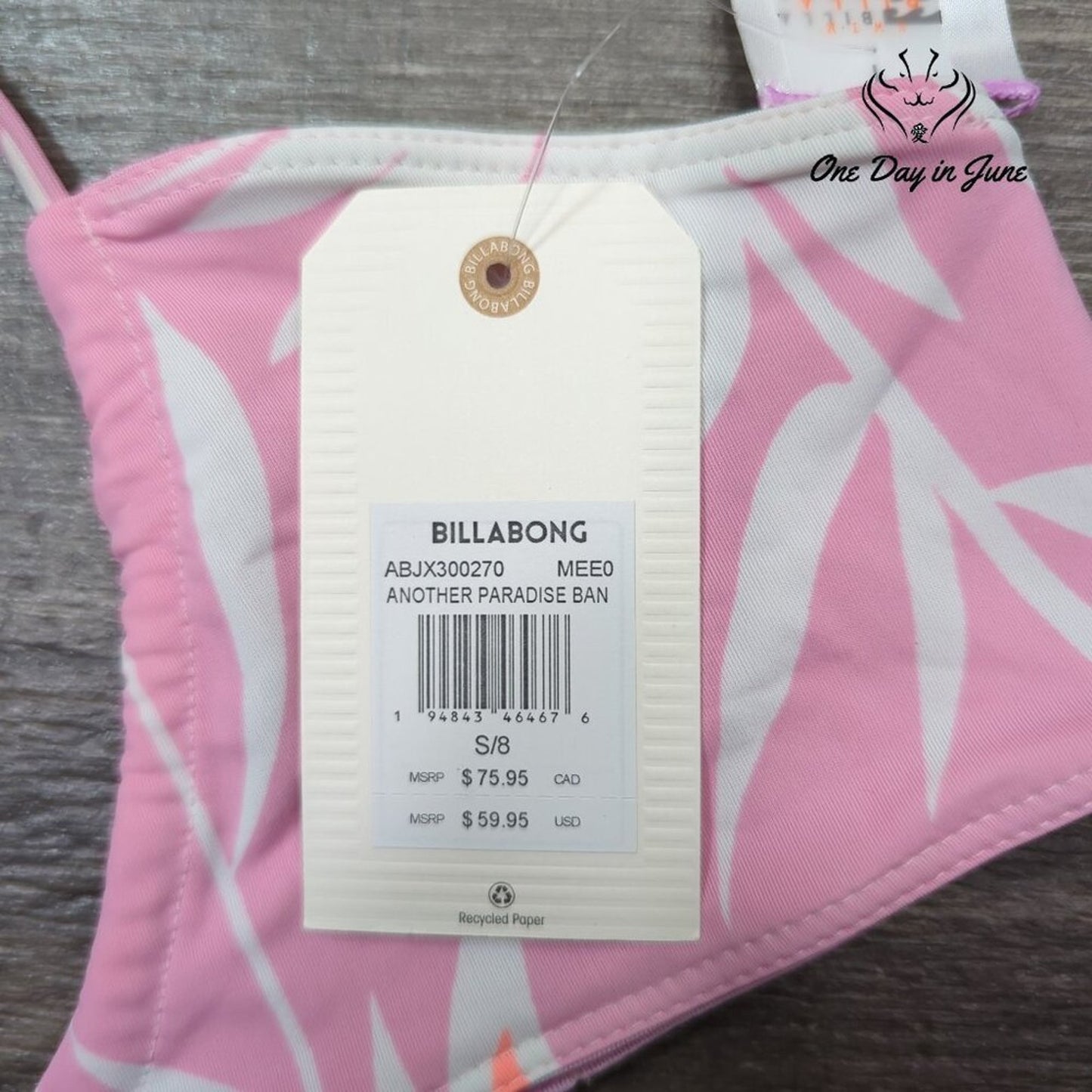 Billabong Another Paradise Bandeau Bikini Top Pink Floral NWT $59.95 Size S
