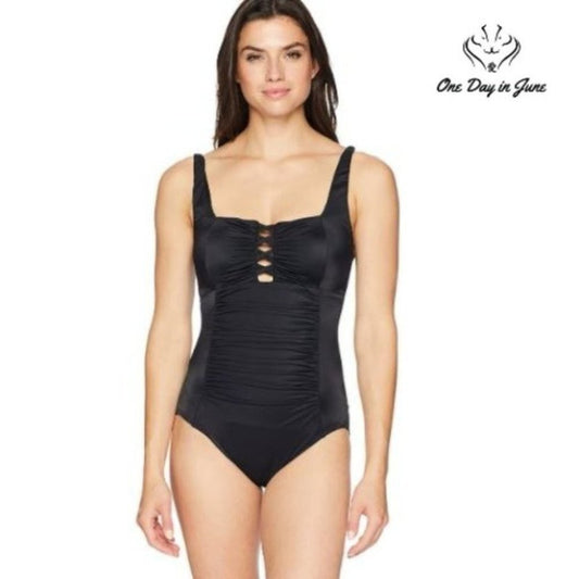 Coastal Blue Ruched Tummy Control One Piece Size 1X (16W-18W)