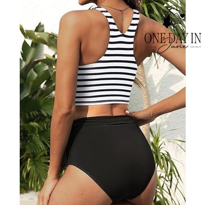 Aqua Eve Crop Striped Bikini Swimsuit Size M