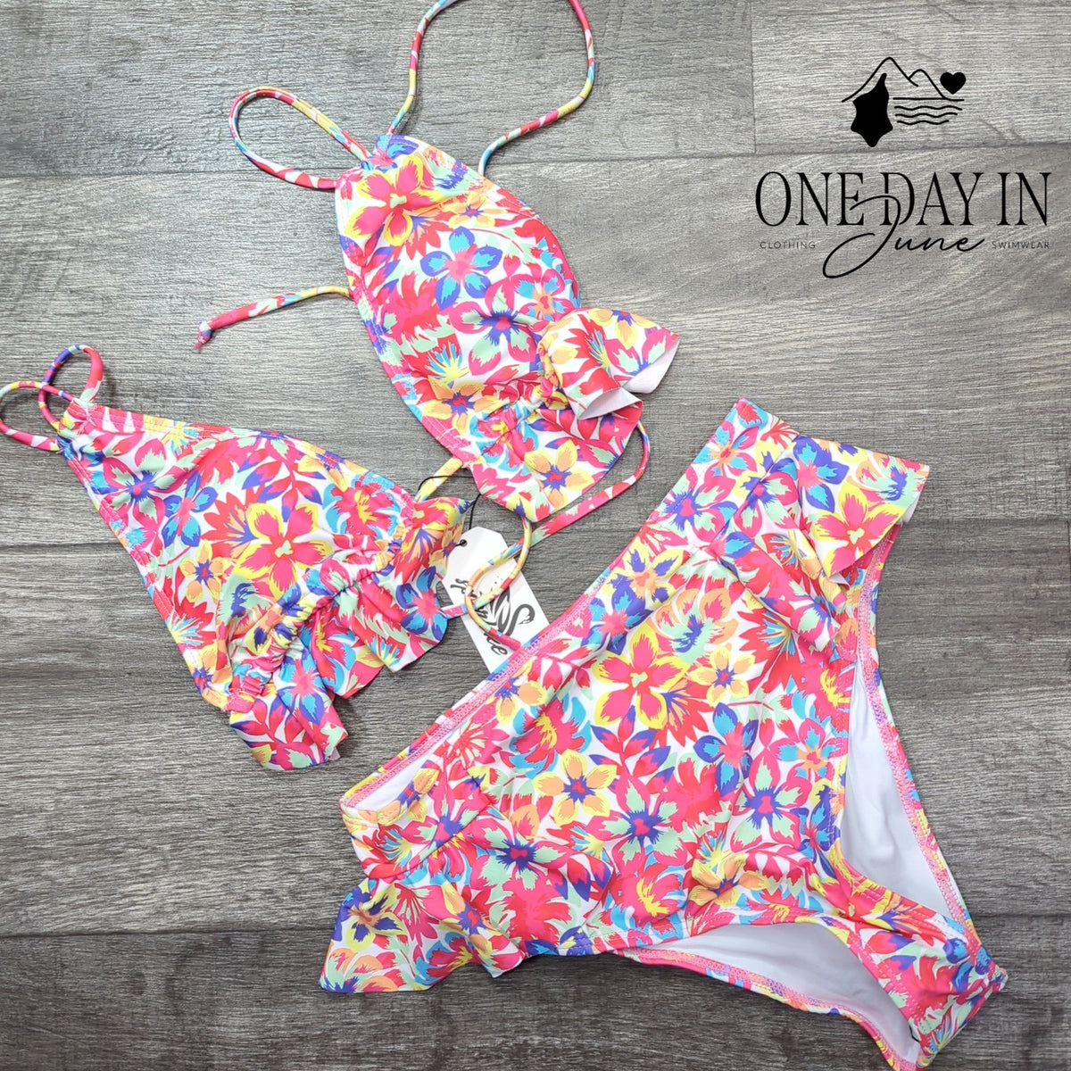 Sporlike Womens Floral Ruffle Triangle High Waist Bikini Swimsuit NWT Size S
