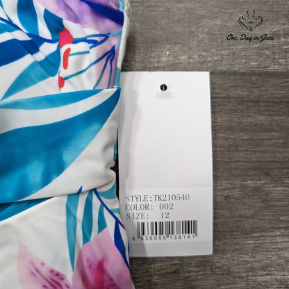 Fullfitall V Neck Twist Front Tankini Swim Top White Tropical Floral NWT Size 12