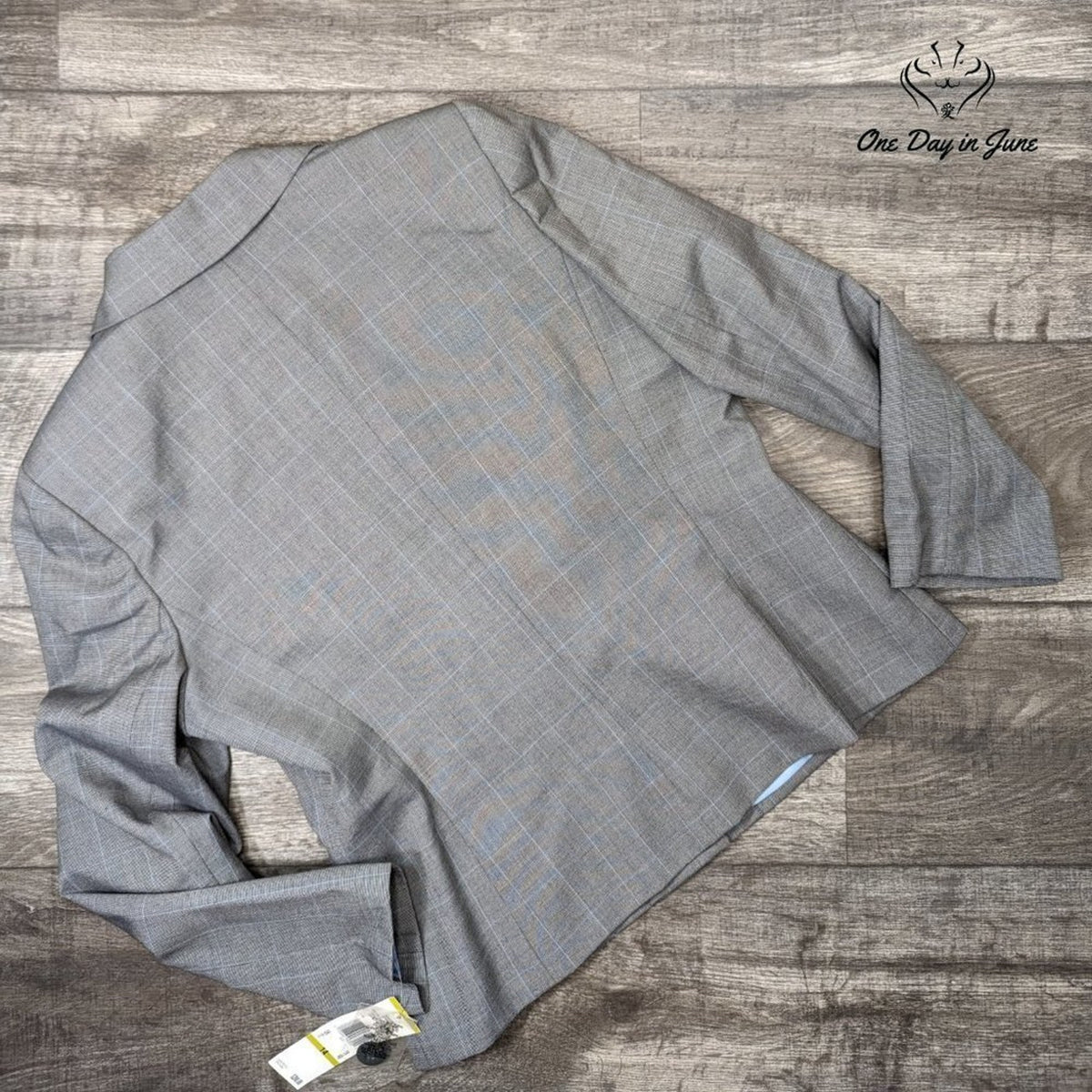 Evan Picone Plaid 3 Button Suit Jacket Blazer Gray Blue NWT Size 14