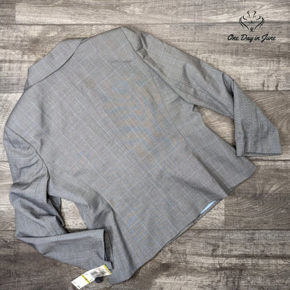 Evan Picone Plaid 3 Button Suit Jacket Blazer Gray Blue NWT Size 14