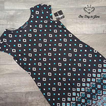Liz Claiborne Sleeveless Geometric Mini Dress Black Turquoise NWT Size L