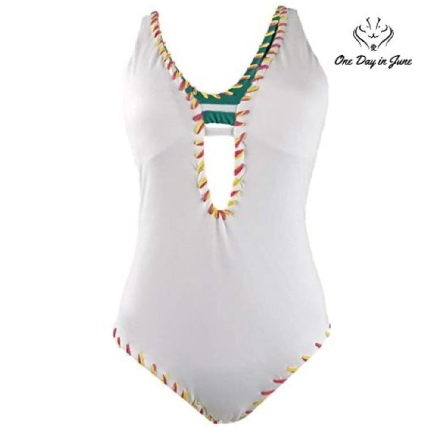 Becca Camille Reversible One Piece Swimsuit Teal White Whipstitch NWT Size S