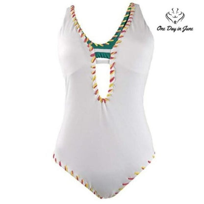 Becca Camille Reversible One Piece Swimsuit Teal White Whipstitch NWT Size S