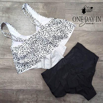 Aleumdr High Waist Flounce Bikini Swimsuit Size L