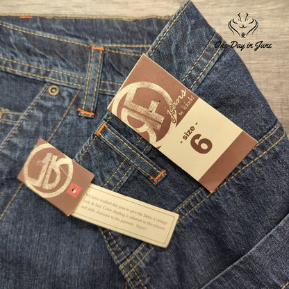 RF Jeans Slub Denim Cuffed Jean Shorts Blue Orange Stitch NWT Size 6