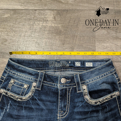 Miss Me Mid Rise Skinny Jeans Medium Blue Distressed NWT $109.50 Size 4 (27)