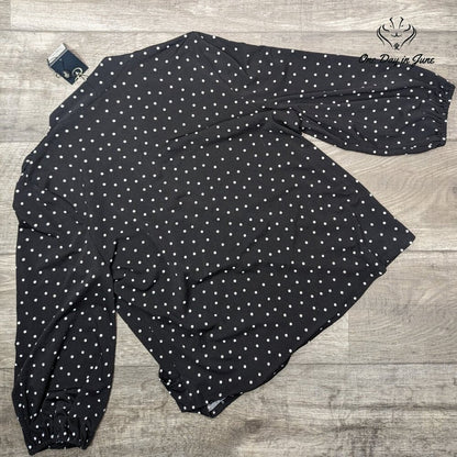 Adrianna Papell Long Sleeve Polk-a-dot Blouse Size L